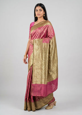 Pink Tanchoi Silk Saree With Blouse Piece