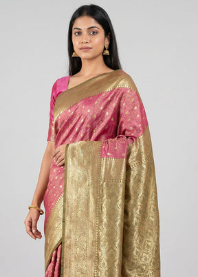 Pink Tanchoi Silk Saree With Blouse Piece
