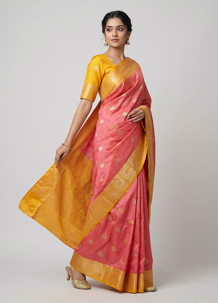 Pink Handloom Katan Pure Silk Saree With Blouse Piece