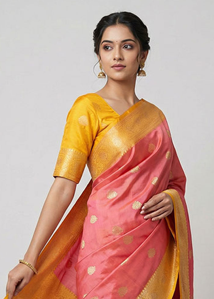 Pink Handloom Katan Pure Silk Saree With Blouse Piece