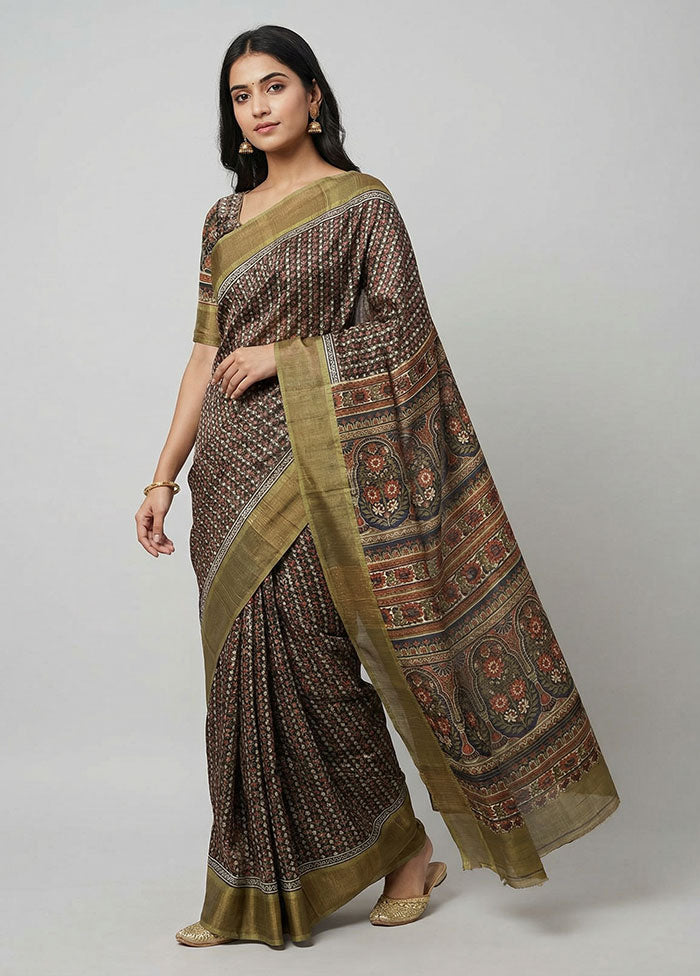 Blue Tussar Silk Saree With Blouse Piece