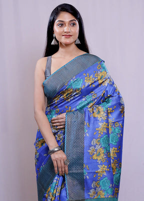 Blue Tussar Silk Saree With Blouse Piece