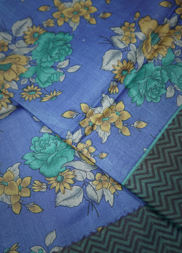 Blue Tussar Silk Saree With Blouse Piece