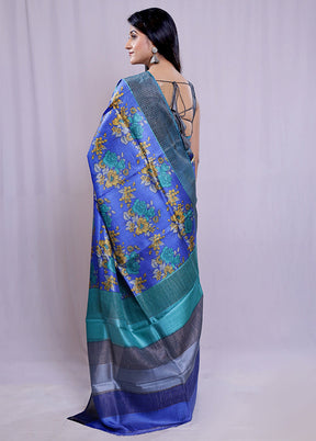 Blue Tussar Silk Saree With Blouse Piece