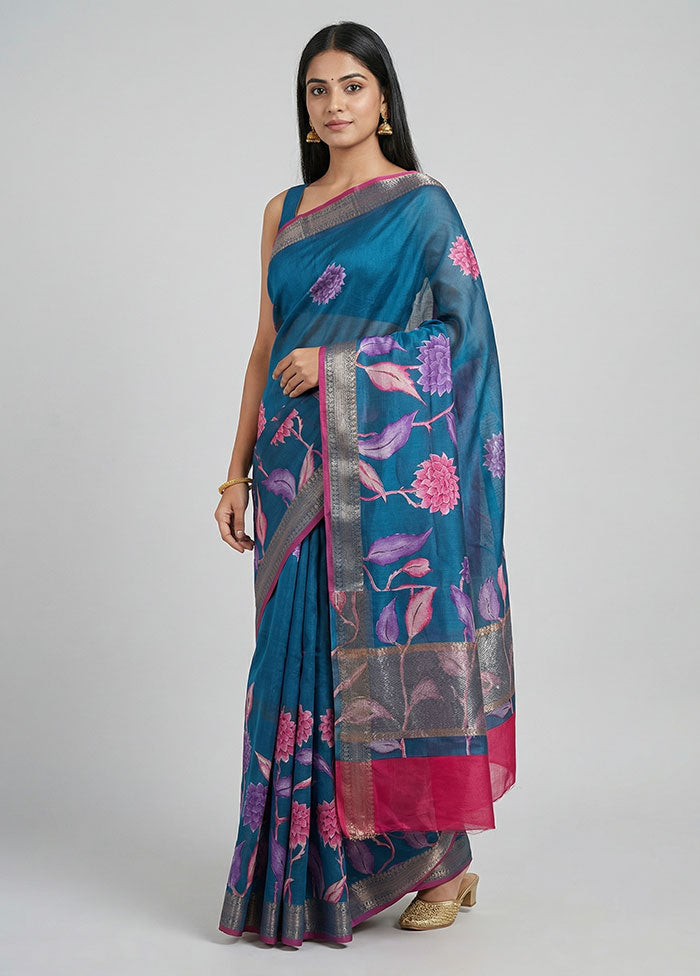 Green Chanderi Silk Saree With Blouse Piece