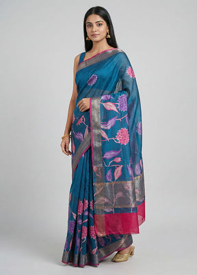 Green Chanderi Silk Saree With Blouse Piece
