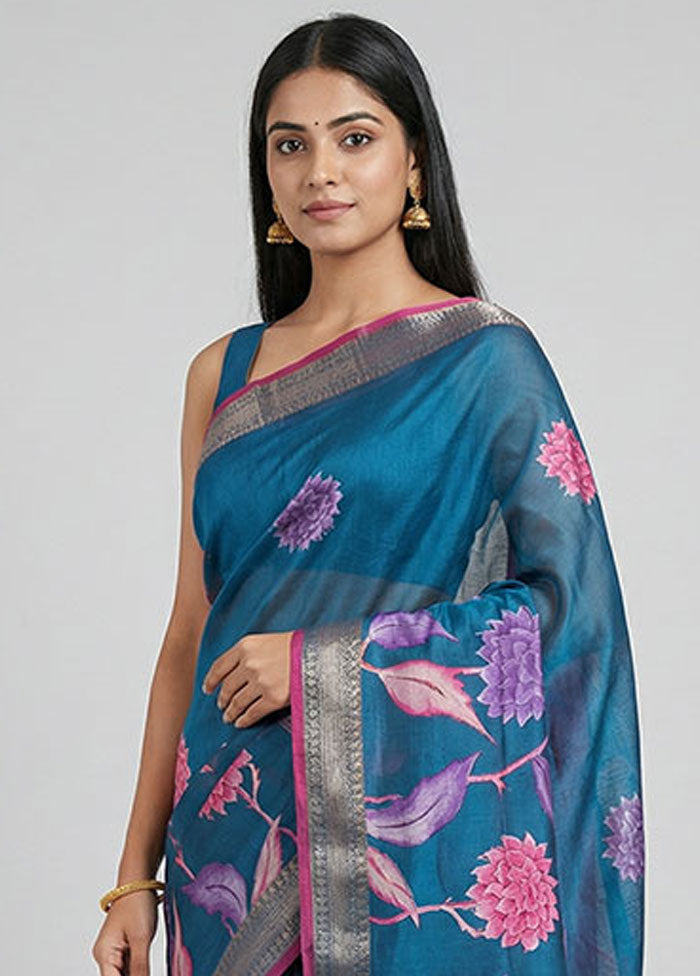 Green Chanderi Silk Saree With Blouse Piece