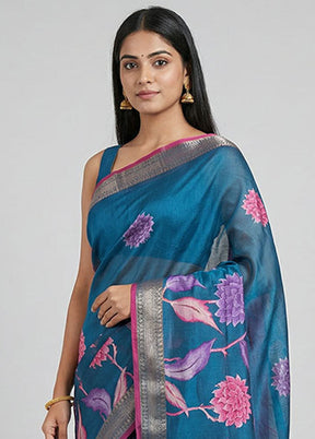 Green Chanderi Silk Saree With Blouse Piece