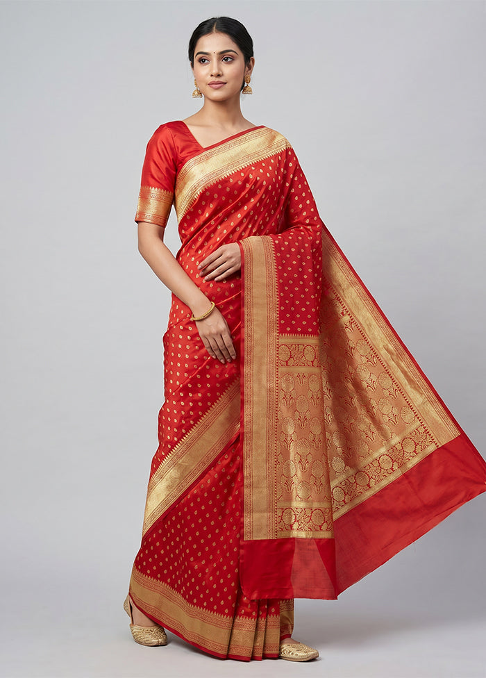 Red Banarasi Silk Saree With Blouse Piece
