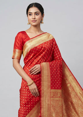 Red Banarasi Silk Saree With Blouse Piece