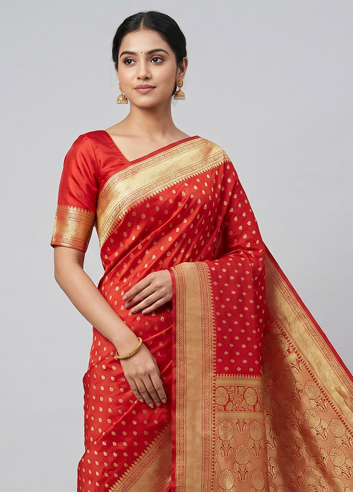 Red Banarasi Silk Saree With Blouse Piece