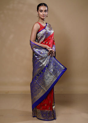 Pink Banarasi Silk Saree With Blouse Piece