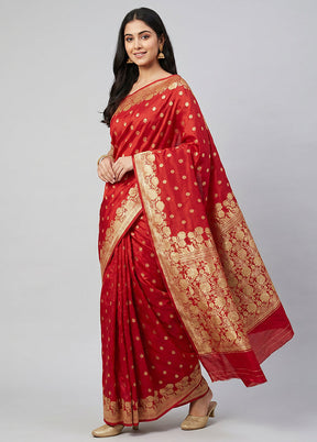 Red Handloom Katan Pure Silk Saree With Blouse Piece