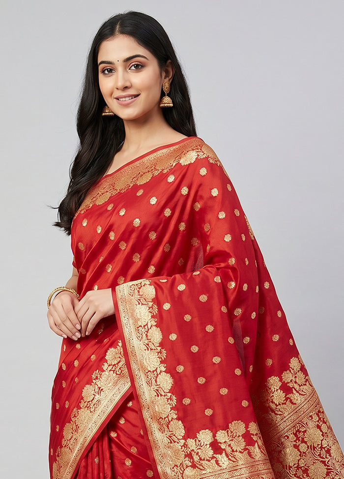 Red Handloom Katan Pure Silk Saree With Blouse Piece