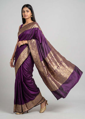 Purple Banarasi Silk Saree With Blouse Piece