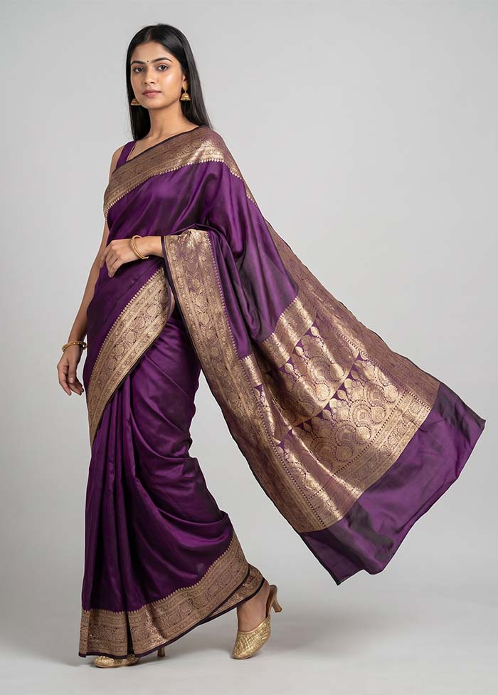 Purple Banarasi Silk Saree With Blouse Piece