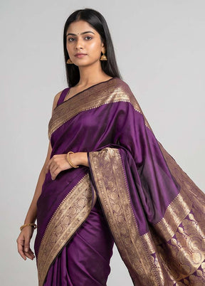 Purple Banarasi Silk Saree With Blouse Piece