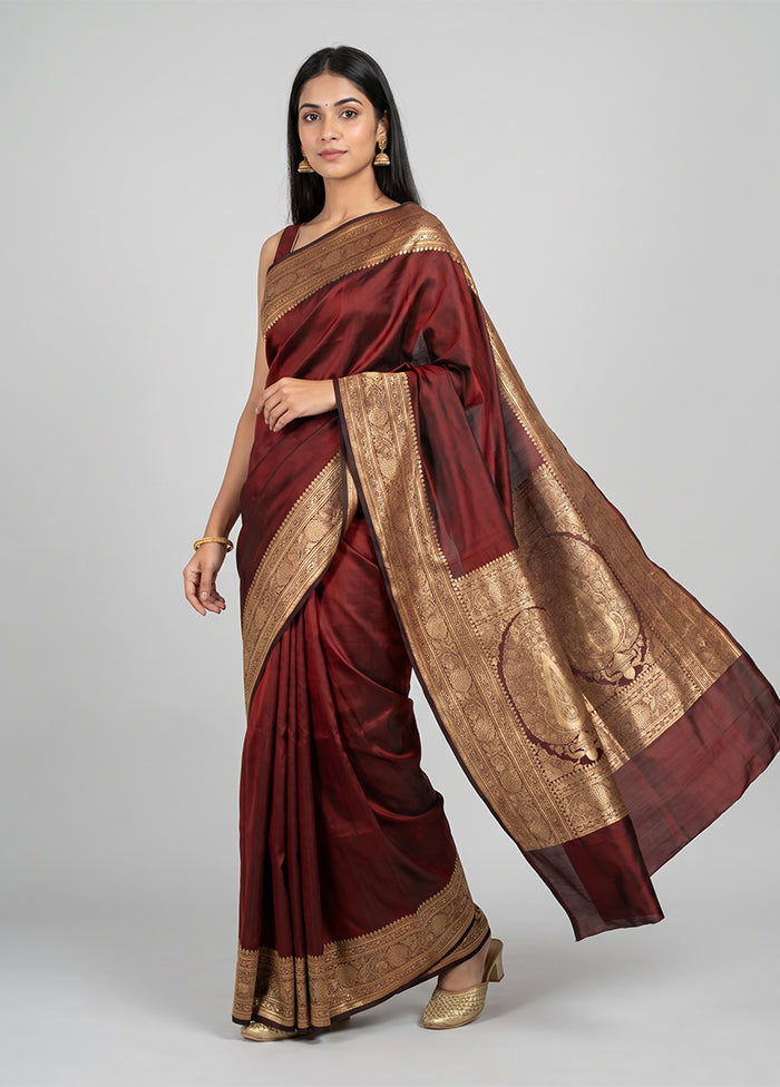 Maroon Banarasi Silk Saree With Blouse Piece