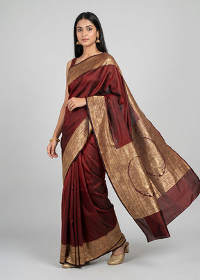 Maroon Banarasi Silk Saree With Blouse Piece