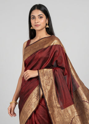 Maroon Banarasi Silk Saree With Blouse Piece
