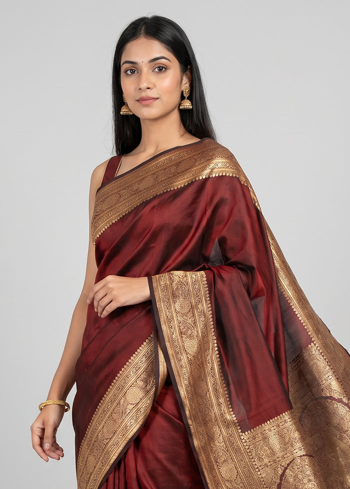 Maroon Banarasi Silk Saree With Blouse Piece