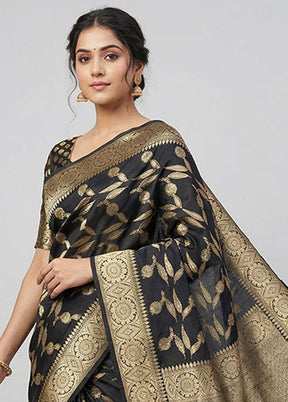 Black Handloom Katan Pure Silk Saree With Blouse Piece