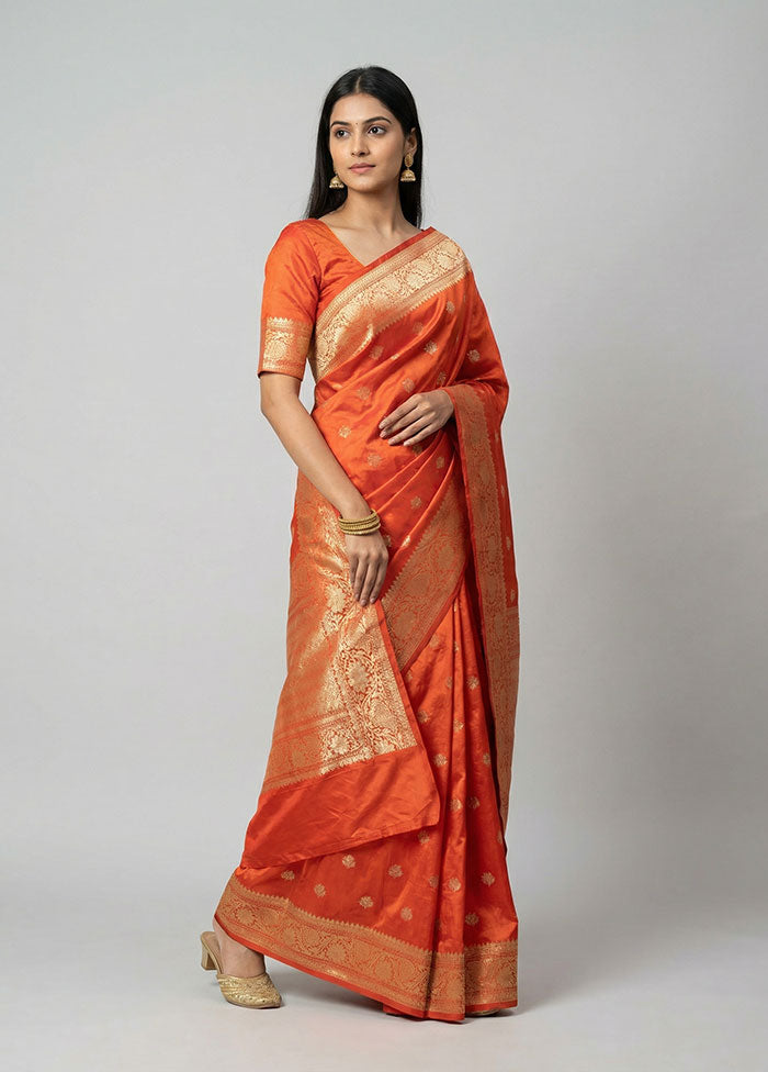 Red Handloom Katan Pure Silk Saree With Blouse Piece