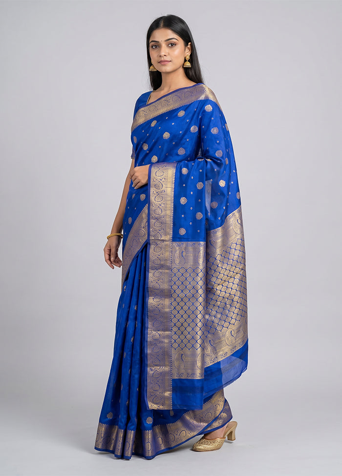 Blue Kanjivaram Silk Saree With Blouse Piece