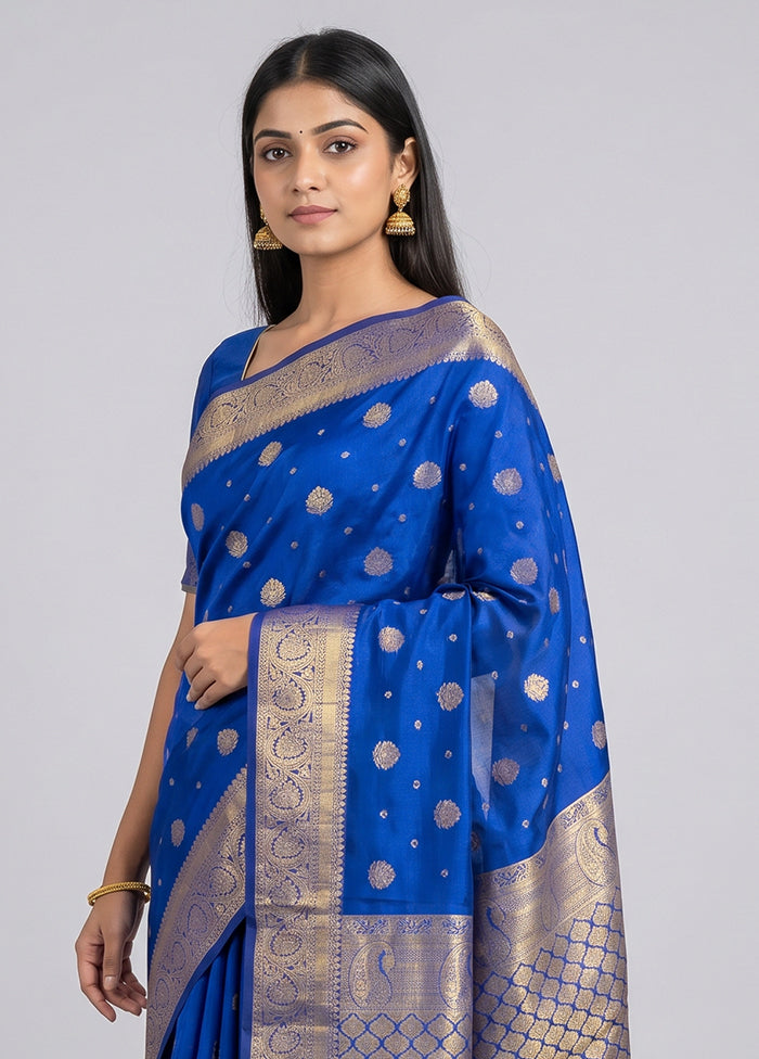 Blue Kanjivaram Silk Saree With Blouse Piece