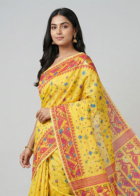 Yellow Jamdani Cotton Saree Without Blouse Piece