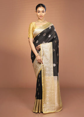 Black Katan Silk Saree With Blouse Piece