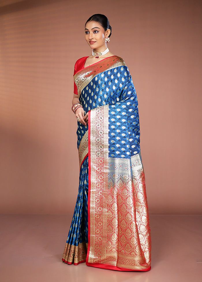 Blue Tanchoi Silk Saree With Blouse Piece