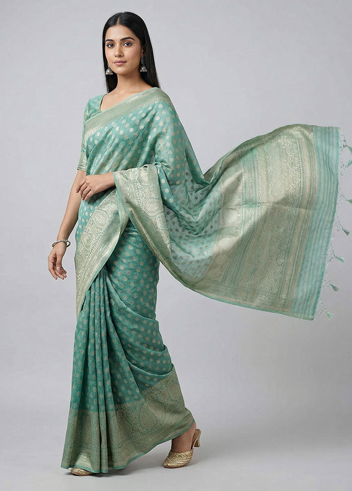 Green Cotton Saree With Blouse Piece
