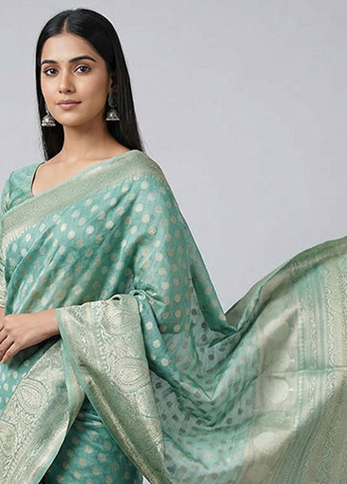 Green Cotton Saree With Blouse Piece