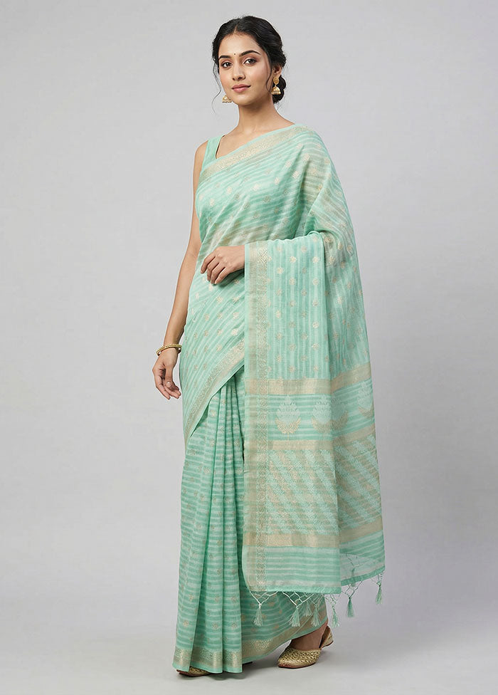 Green Cotton Saree With Blouse Piece