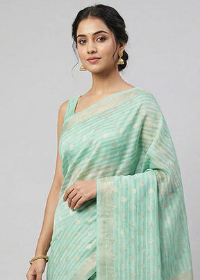 Green Cotton Saree With Blouse Piece