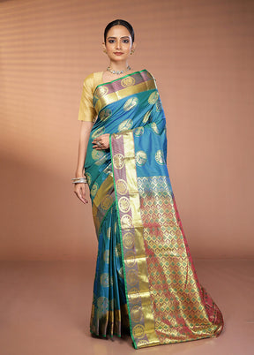 Green Kanjivaram Silk Saree With Blouse Piece