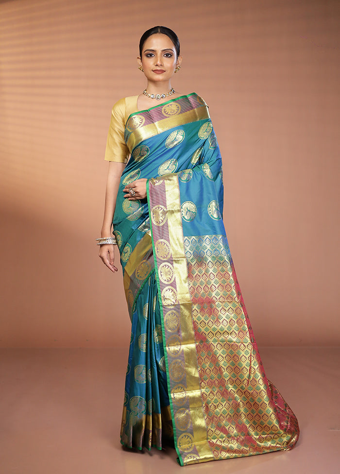 Green Kanjivaram Silk Saree With Blouse Piece