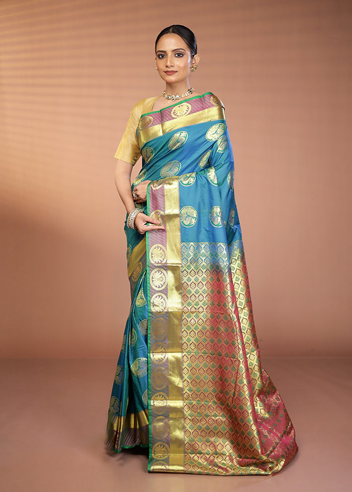 Green Kanjivaram Silk Saree With Blouse Piece