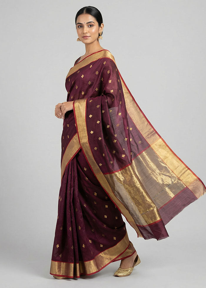 Maroon Handloom Chanderi Silk Saree With Blouse Piece
