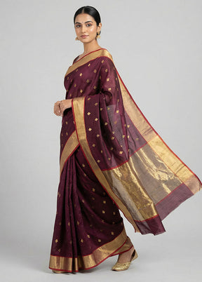 Maroon Handloom Chanderi Silk Saree With Blouse Piece