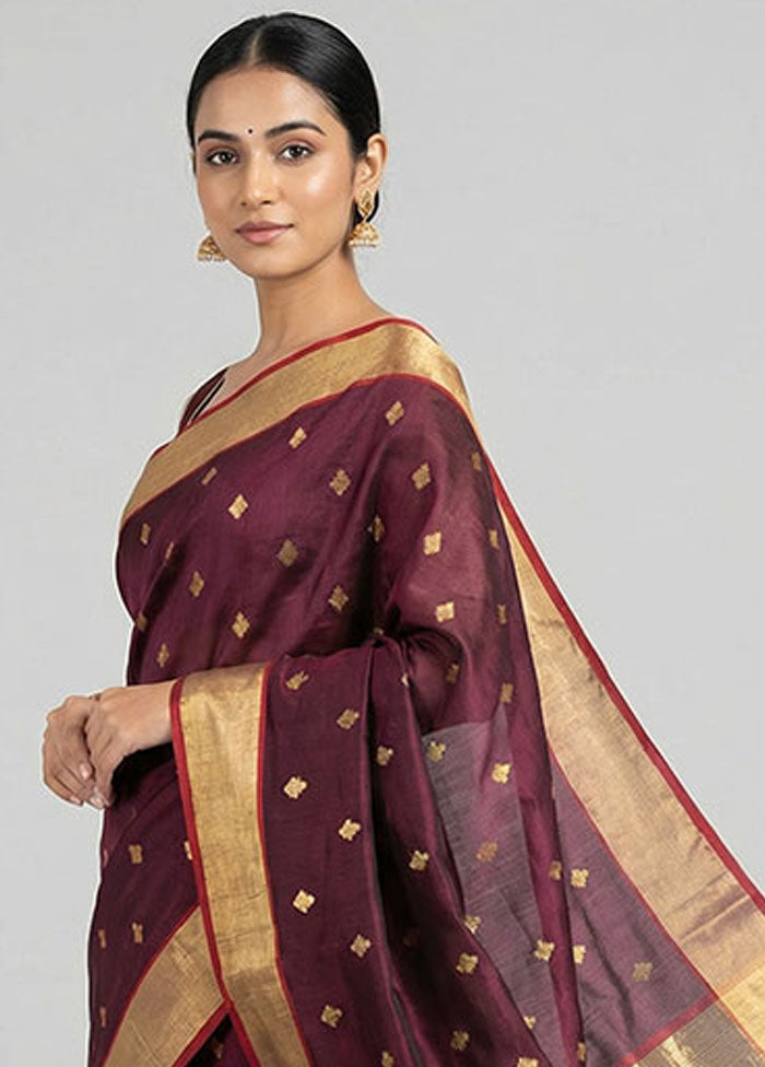 Maroon Handloom Chanderi Silk Saree With Blouse Piece