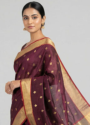 Maroon Handloom Chanderi Silk Saree With Blouse Piece