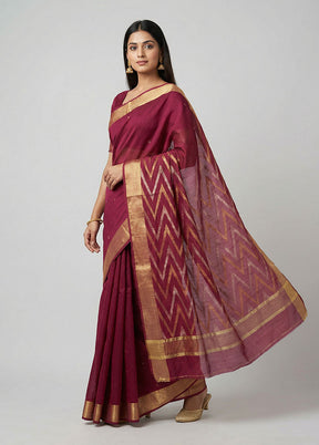 Maroon Chanderi Silk Saree With Blouse Piece
