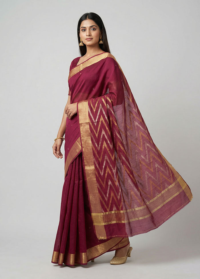 Maroon Chanderi Silk Saree With Blouse Piece