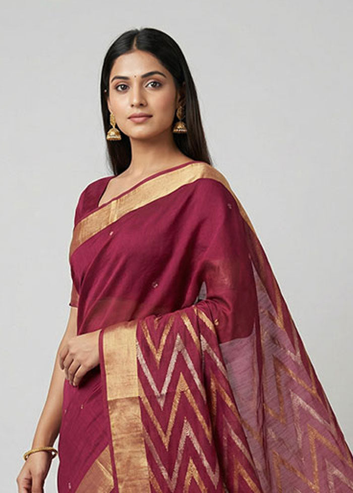 Maroon Chanderi Silk Saree With Blouse Piece
