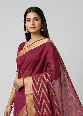 Maroon Chanderi Silk Saree With Blouse Piece