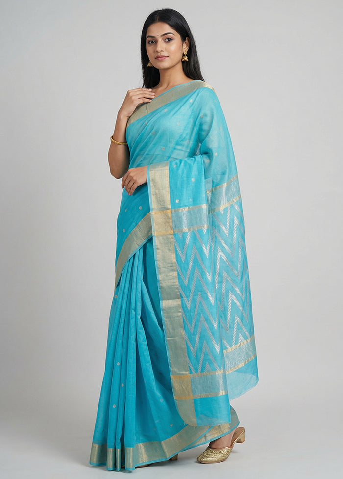 Blue Chanderi Silk Saree With Blouse Piece