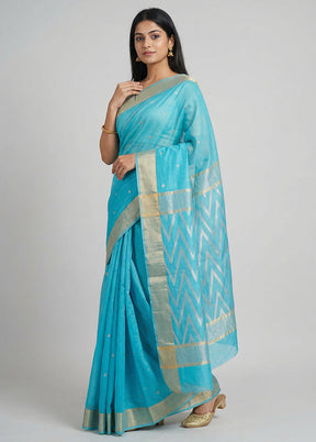 Blue Chanderi Silk Saree With Blouse Piece