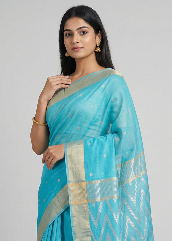 Blue Chanderi Silk Saree With Blouse Piece